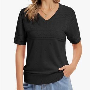 GK Short Sleeve Pullover Sweater Tops Lightweight Knit Blouse Black XL